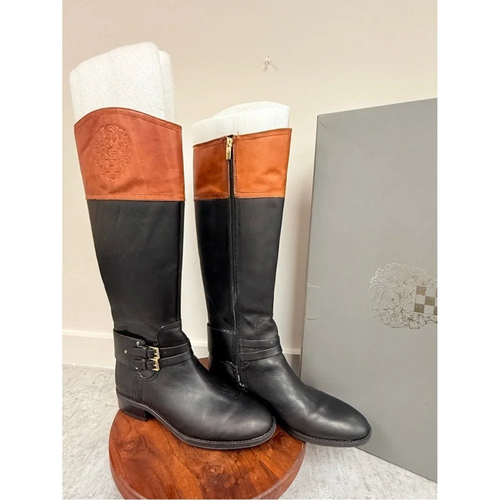 Vince Camuto‎ Black and Brown Two-Tone Over-the-Knee Riding Boots